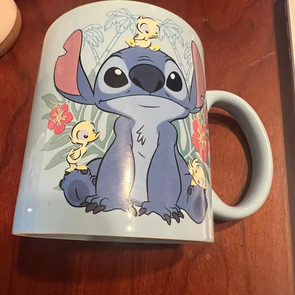 Stitch Mug with Baby Ducks Disney Disneyland Blue XL Coffee Cup Floral Tropical